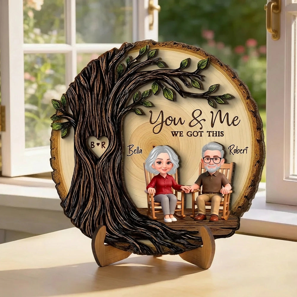 Personalized 2-Layer Wooden Plaque with You & Me We Got This, Couple Holding Hands Under Heart Tree, Unique Gift