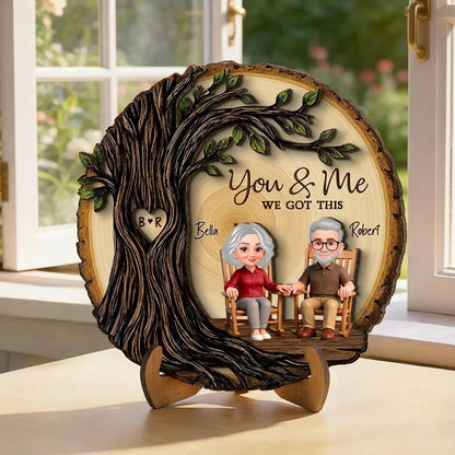 Personalized 2-Layer Wooden Plaque with You & Me We Got This, Couple Holding Hands Under Heart Tree, Unique Gift