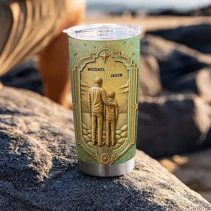 Personalized Insulated Travel Tumbler, Vintage Teal Proud of You Quote and Lakeside Embrace, Unique Gift for Grandson