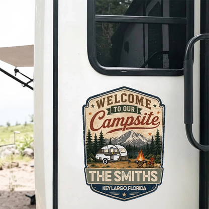 Personalized RV Sticker Decal, Vintage Campsite Camper Design, Unique Creative Gift for Campers