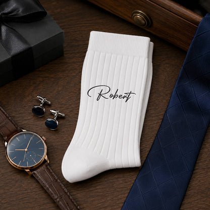Embroidered Cotton Socks with Custom Monogram, Dress Shoe Styling, Creative Gift for Dad or Husband