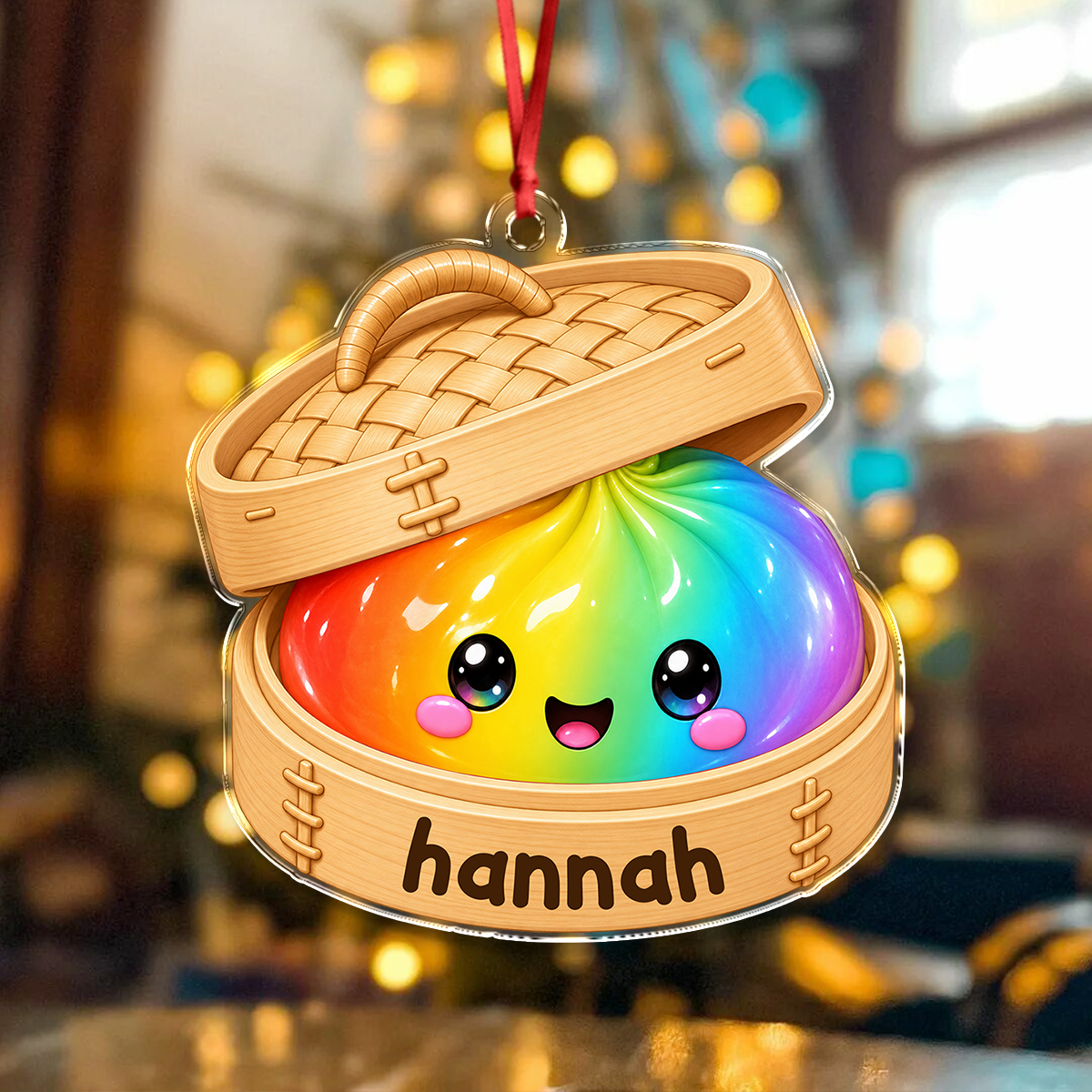 Personalized Acrylic Ornament, Smiling Dim Sum in Warm Pastels, Creative Keepsake Gift for Family & Friends