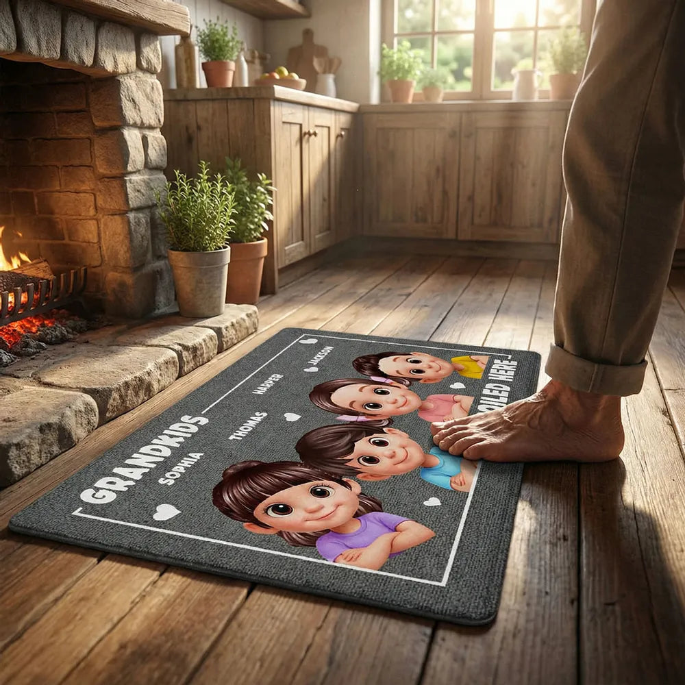 Grandkids Spoiled Here Personalized Standard Doormat - Sweet Entryway Decor, Creative Gift for Grandparents