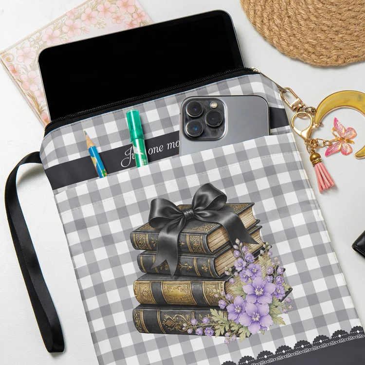 Personalized Book Sleeve with Bookaholic Script and Floral Books, Creative Gift for Readers