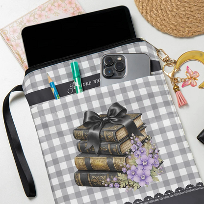 Personalized Book Sleeve with Bookaholic Script and Floral Books, Creative Gift for Readers