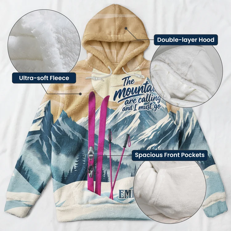 Personalized Printed Flannel Hoodie, Mountains Are Calling Design, Creative Gift for Mountain Lovers