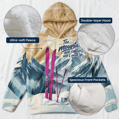 Personalized Printed Flannel Hoodie, Mountains Are Calling Design, Creative Gift for Mountain Lovers