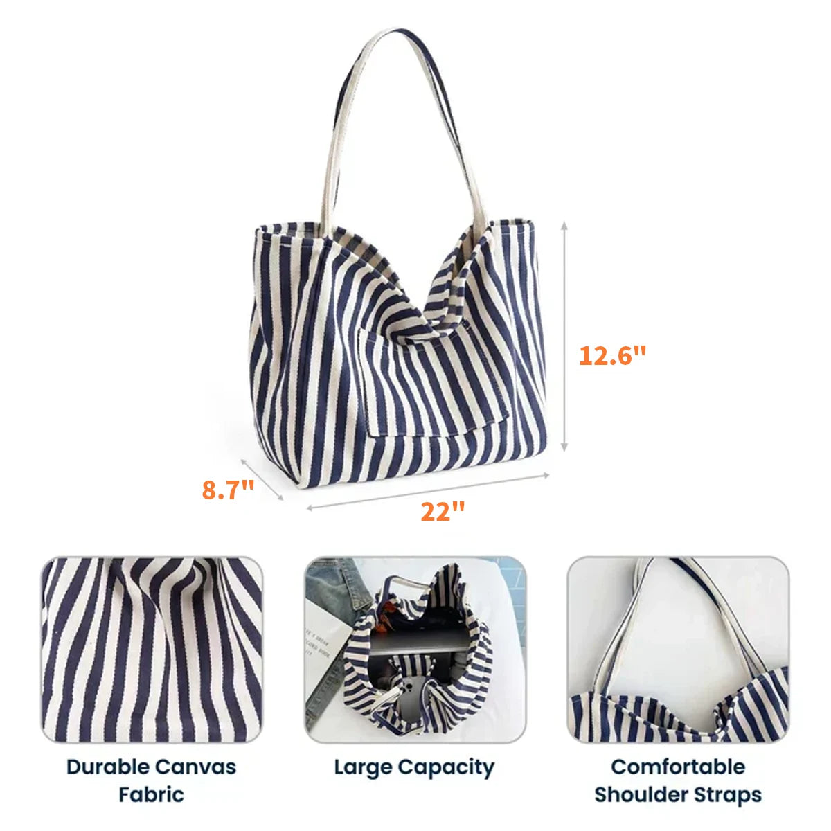 Striped Pocket Tote Bag, Personalized Sorority Keepsake for Sunlit Beach Days, Creative Gift for a Sorority Sister