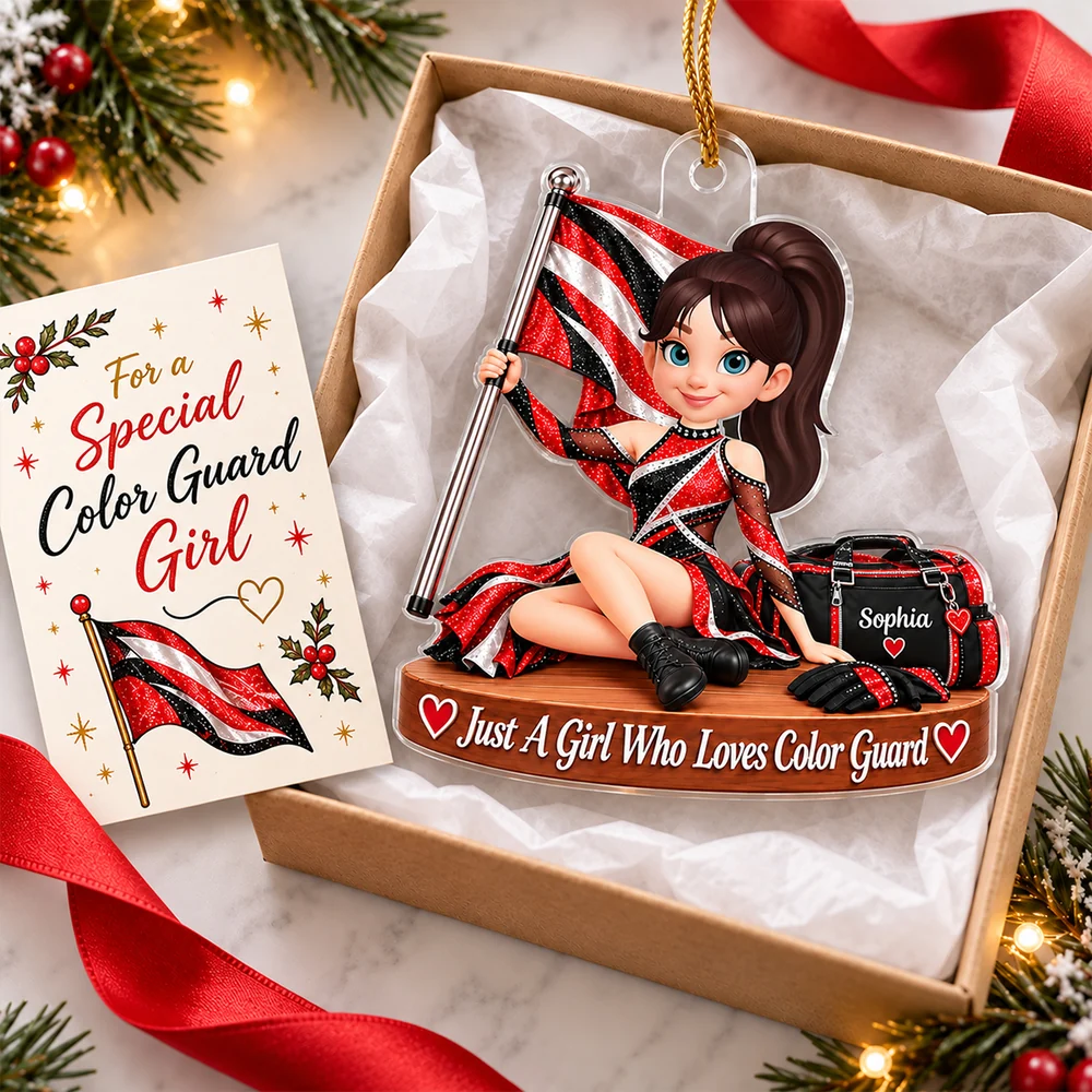 Personalized Acrylic Ornament, Flag-Holding Color Guard Girl, Creative Christmas Keepsake Gift for Granddaughter