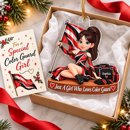 Personalized Acrylic Ornament, Flag-Holding Color Guard Girl, Creative Christmas Keepsake Gift for Granddaughter