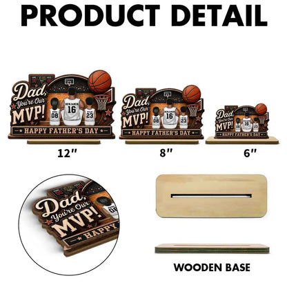Dad You're Our MVP 2-Layer Wooden Plaque, Custom Basketball Court Keepsake, Creative Gift for Dad