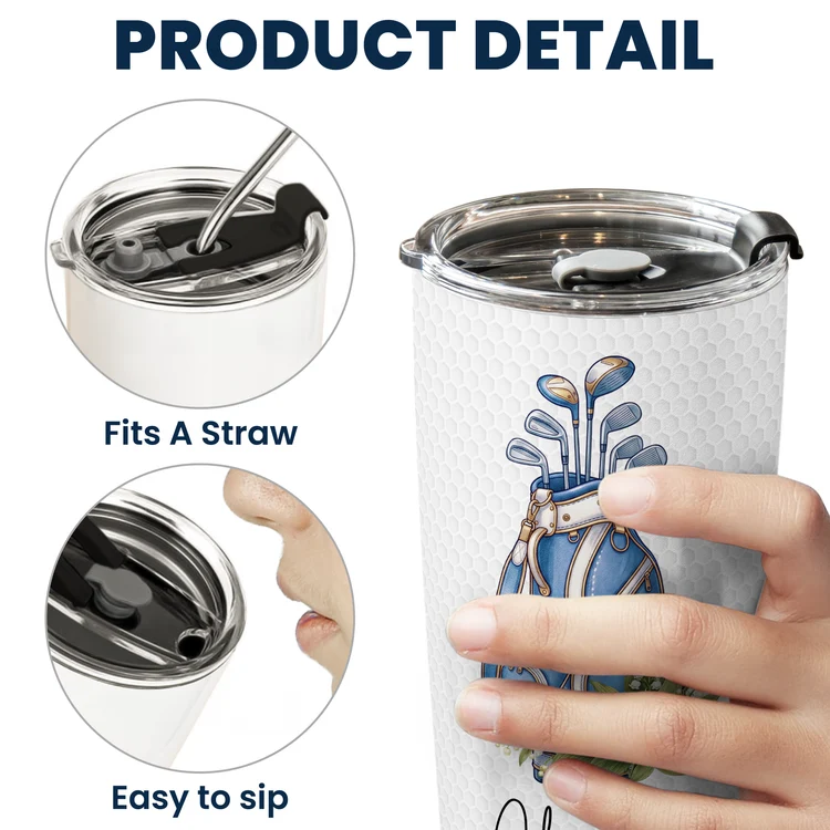 Personalized Insulated Travel Tumbler, Floral Golf Bag Design for Golf Course Days, Unique Gift for Golf Lovers