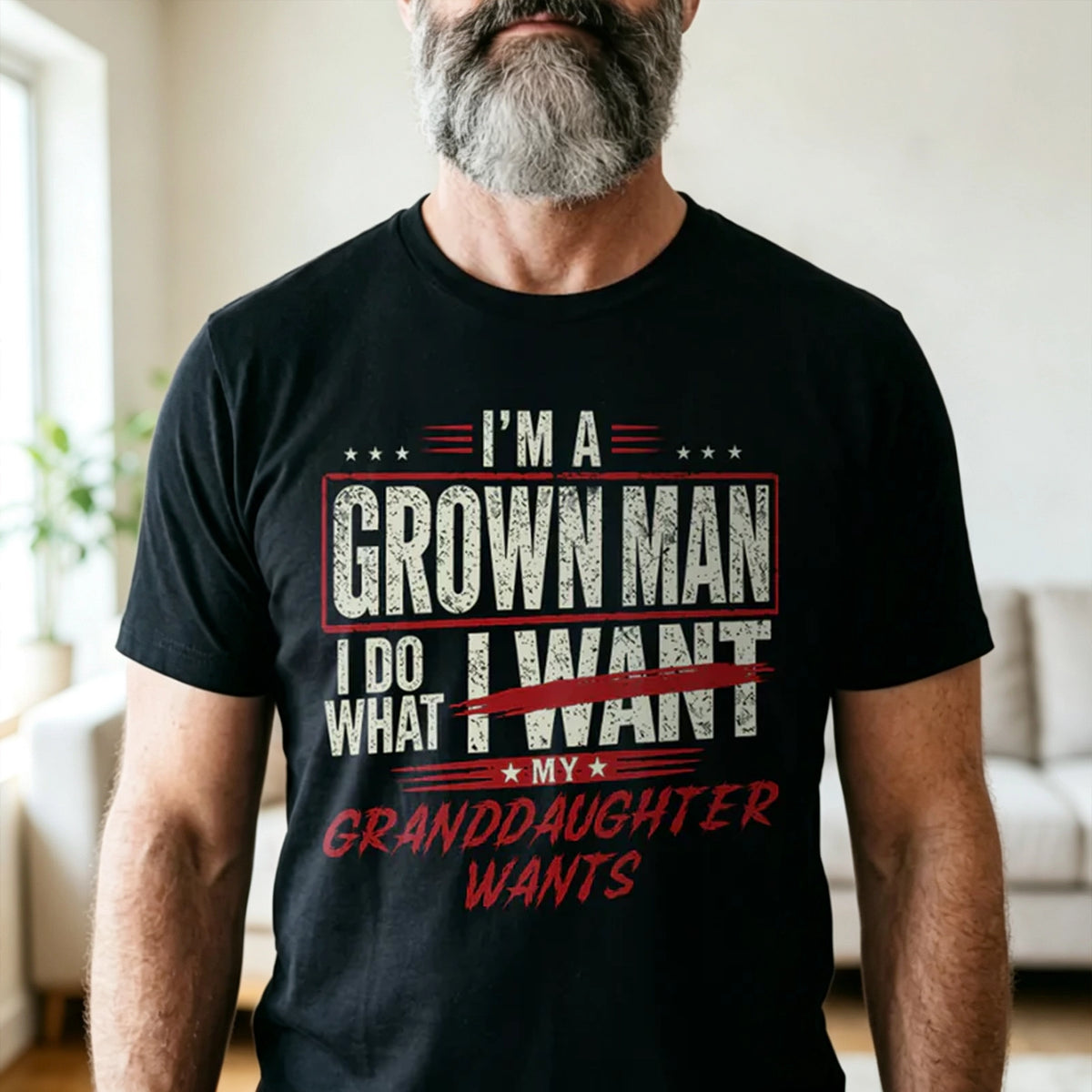 Personalized Classic Tee for Grandpa, Distressed Red & White Granddaughter Quote, Unique Gift