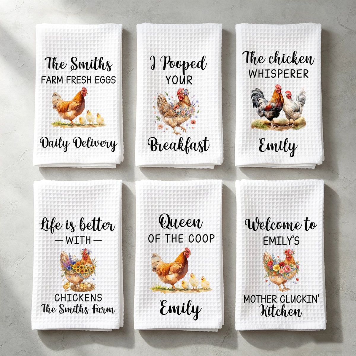 Personalized Funny Chicken Kitchen Towel, Watercolor Farmhouse Decor, Creative Gift for Home Cooks