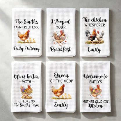 Personalized Funny Chicken Kitchen Towel, Watercolor Farmhouse Decor, Creative Gift for Home Cooks