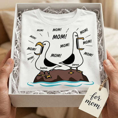 Personalized Seagull Mom Classic Tee, Funny 'MOM!' Cartoon Shirt, Unique Mother's Day Gift for Mom