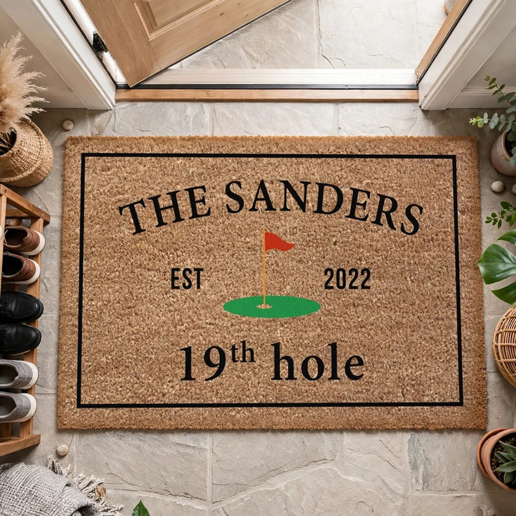 Personalized Standard Doormat with 19th Hole Golf Flag, Stylish Entryway Decor and Unique Gift for Golfers