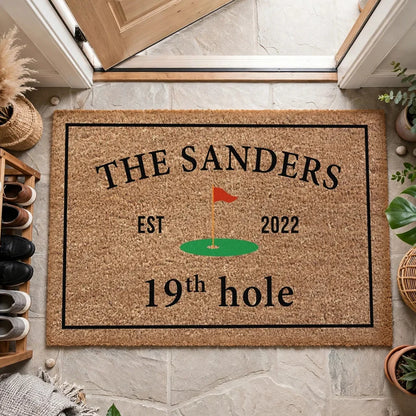 Personalized Standard Doormat with 19th Hole Golf Flag, Stylish Entryway Decor and Unique Gift for Golfers