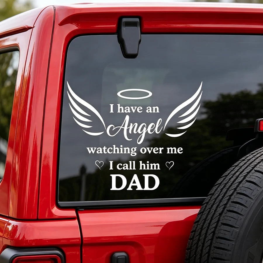 Dad Memorial Sticker Decal, Personalized White Angel Wings Car Window Tribute, Creative Remembrance Gift for Family