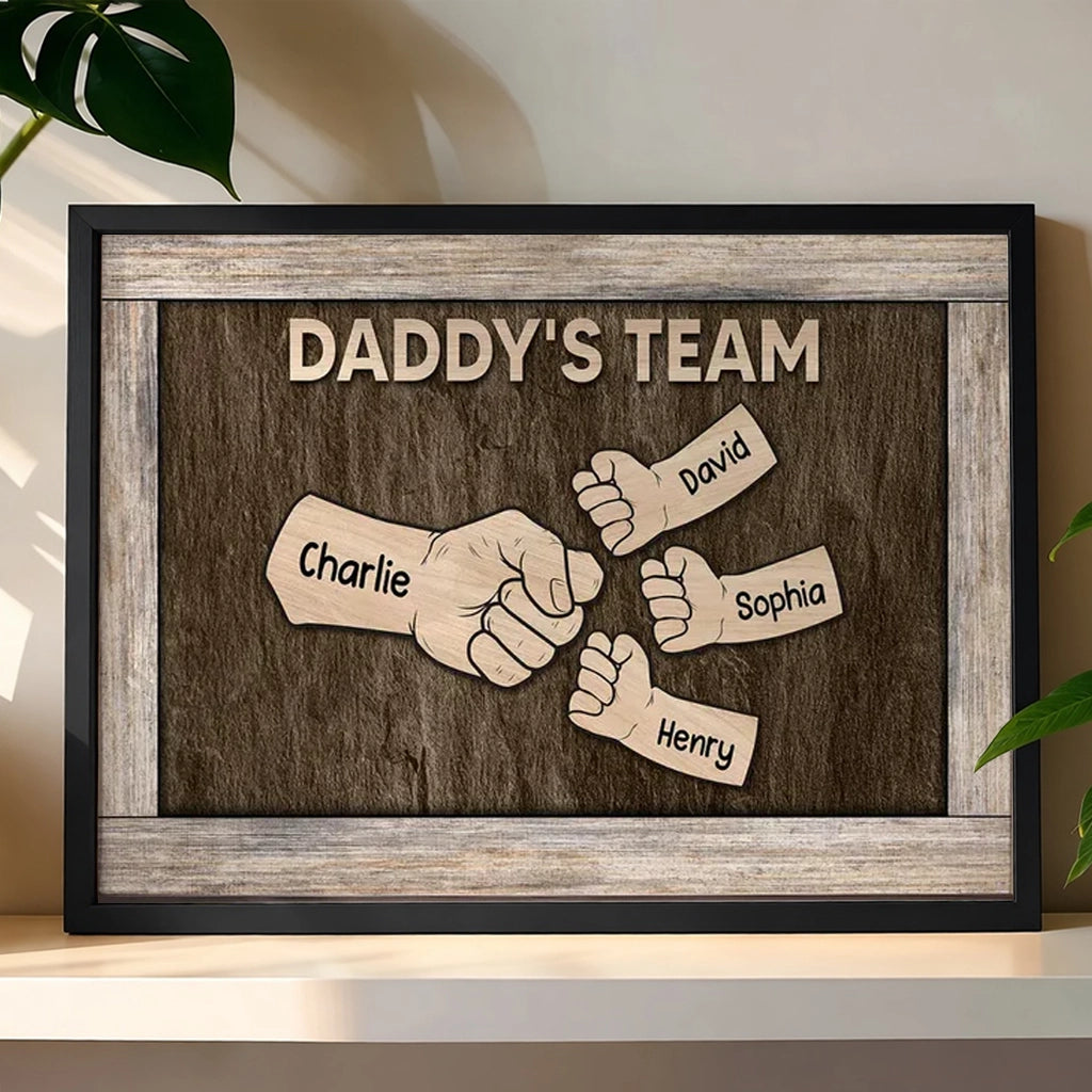 Custom Family Fist Bump Poster for Dad, Vintage Daddy's Team Wall Art, Creative Father's Day Gift
