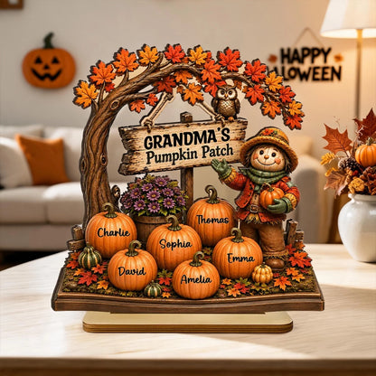 Personalized 2-Layer Wooden Plaque, Grandma's Pumpkin Patch Fall Decor, Unique Gift for Grandma