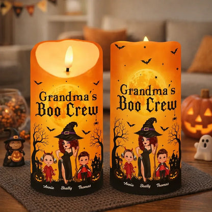 Personalized Flameless LED Candle, Witch Grandma and Costumed Kids Halloween Decor, Unique Gift for Grandma