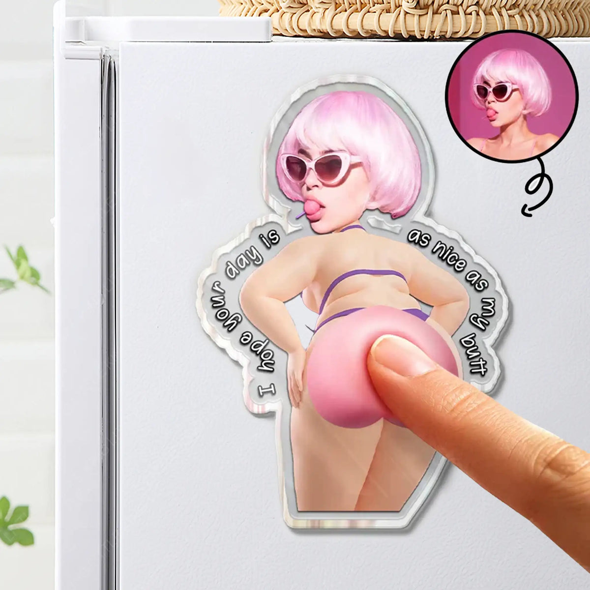 Personalized Silicone Acrylic Magnet, Hope Your Day Is Nice Pink Hair Fridge Decor, Unique Creative Gift for Wife Girlfriend Friend