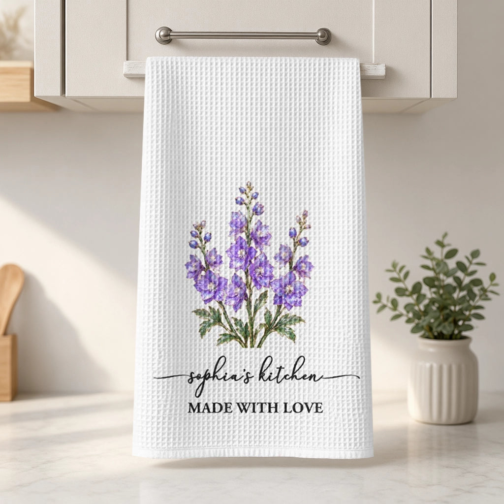 Personalized Purple Birth Flower Kitchen Towel, Made With Love Unique Gift For Her 商品缩略图