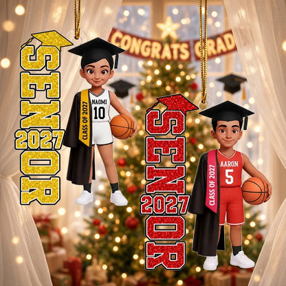 Personalized Acrylic Ornament, Basketball Graduate Holding a Ball, Unique Senior Gift for Son or Daughter
