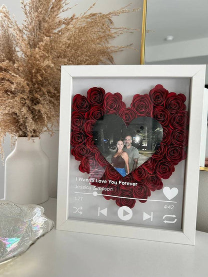 Love in Bloom - Personalized Heart-Shaped Flower Shadow Box with Photo - Ideal for Valentine's Day & Anniversaries