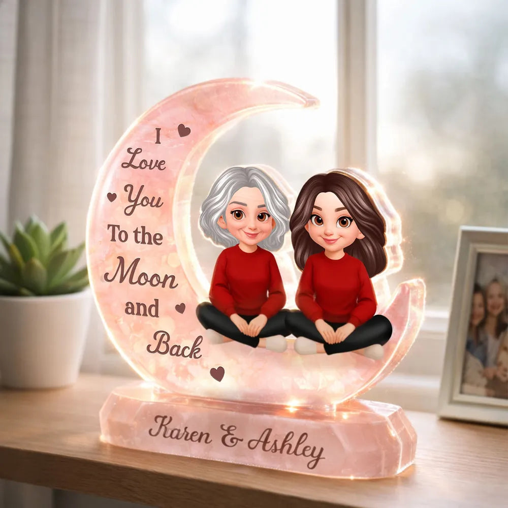Shaped Acrylic Block Plaque Personalized for Mom and Daughter Love Memory - Sweet Moon Decor Keepsake Gift for Mom or Grandma
