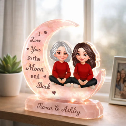 Shaped Acrylic Block Plaque Personalized for Mom and Daughter Love Memory - Sweet Moon Decor Keepsake Gift for Mom or Grandma