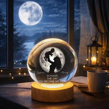 Personalized Globe Lamp with Mom Lifting Child Silhouette and Moon Glow, Unique Mother's Day Gift for Mom