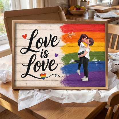 LGBT Couple Poster, Personalized Pride Wall Art with Romantic Embrace, Unique Gift for Partner