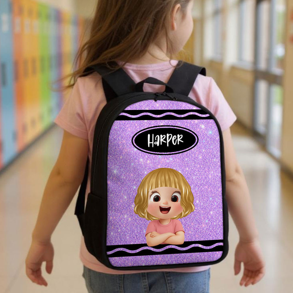 Kids School Backpack With Custom Crayon Color Art, Creative Back To School Classroom Gift For Grandkids