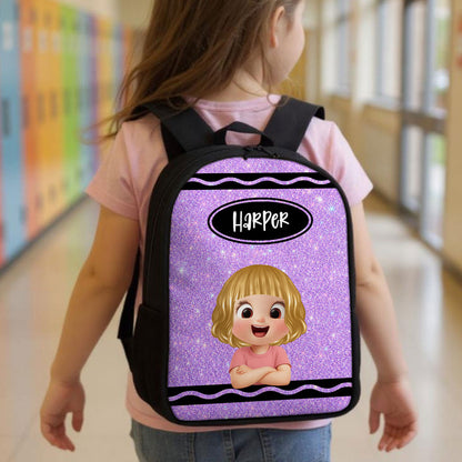 Kids School Backpack With Custom Crayon Color Art, Creative Back To School Classroom Gift For Grandkids