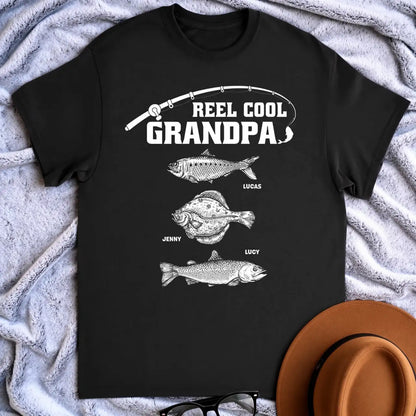 Personalized Classic Tee with Fishing Art, Reel Cool Grandpa Unique Gift for Grandpa