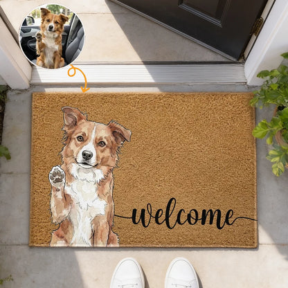 Welcome Standard Doormat with Personalized Waving Dog Art, Unique Gift for a Pet Owner's Entryway