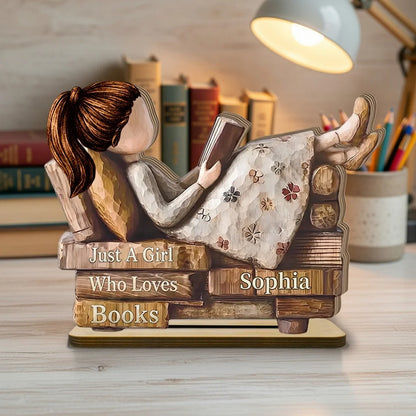 Personalized Wooden Plaque, Just A Girl Who Loves Books, Cozy Reading Scene, Unique Gift for Women Readers