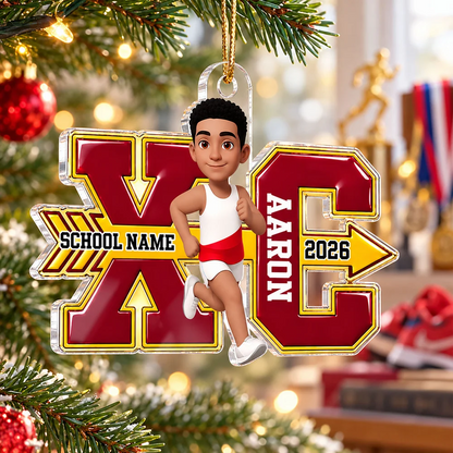 Personalized Acrylic Ornament, Cartoon Girl Running Cross Country, Christmas Tree Keepsake, Unique Gift for Athletes