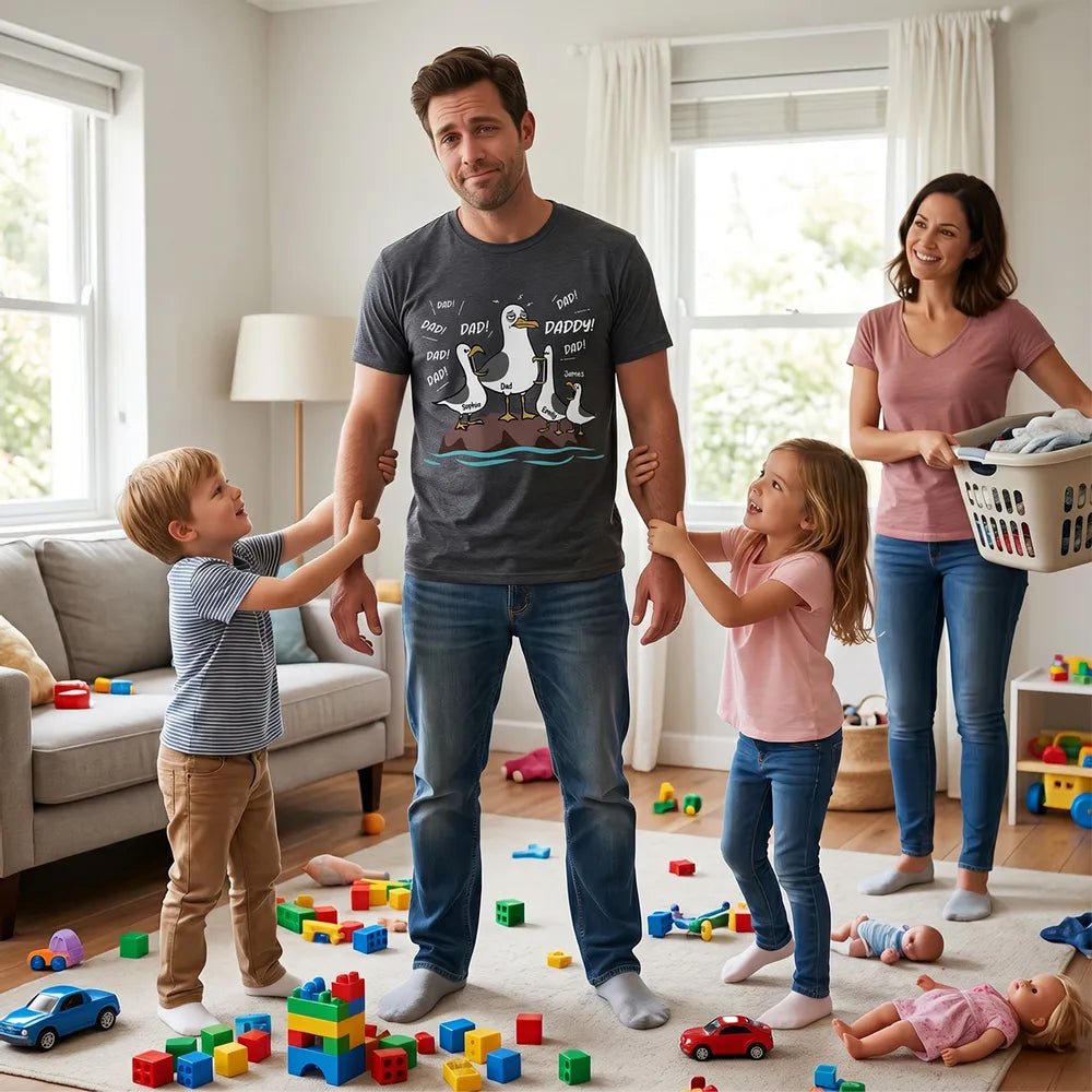 Personalized Seagull Dad Classic Tee, Funny Cartoon Dad & Kids Shirt, Unique Father's Day Gift for Dad
