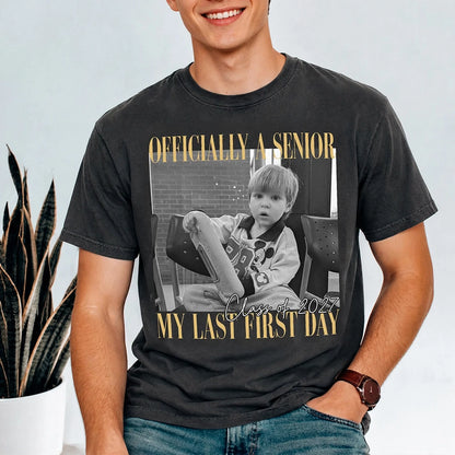 Senior Last First Day Personalized Classic Tee, Black and Gold Photo Keepsake, Creative Gift for Student