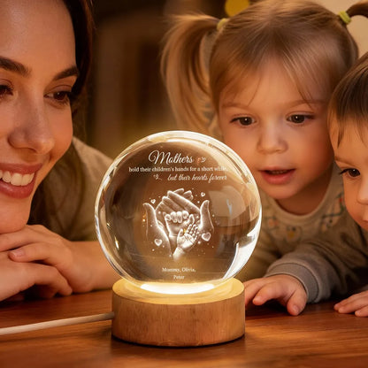 Personalized Crystal Ball LED Night Light Mother & Child Hands Night Light, Heartwarming Keepsake, Unique Gift for Mom