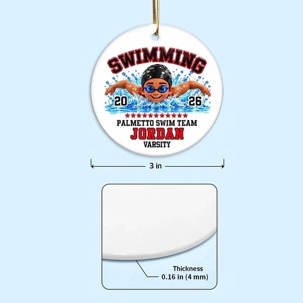 Personalized Swimming Ceramic Ornament, Colorful Swimmer in Action, Unique Christmas Gift for Son or Daughter