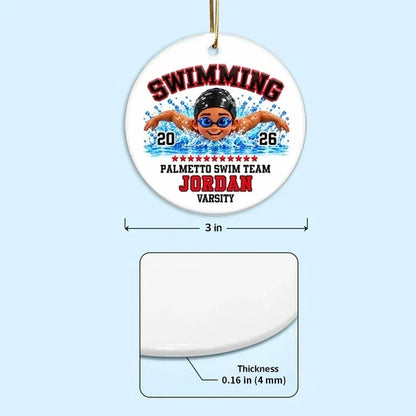 Personalized Swimming Ceramic Ornament, Colorful Swimmer in Action, Unique Christmas Gift for Son or Daughter