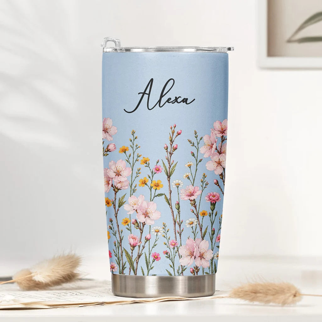 Personalized Insulated Travel Tumbler, Wildflower Keepsake, Creative Gift for Sister or Friend