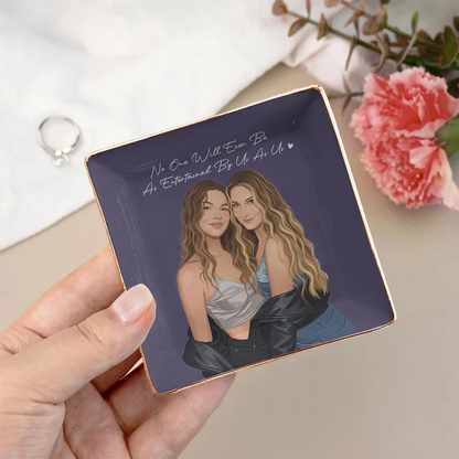 Personalized Jewelry Dish, Modern Friends Raising Glasses Illustration, Vanity Decor, Unique Gift for a Best Friend