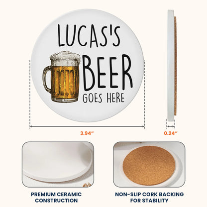 Personalized Round Ceramic Coaster with Custom Drink Text and Cocktail Illustration, Funny Bar Cart Decor, Unique Gift for Him or Her