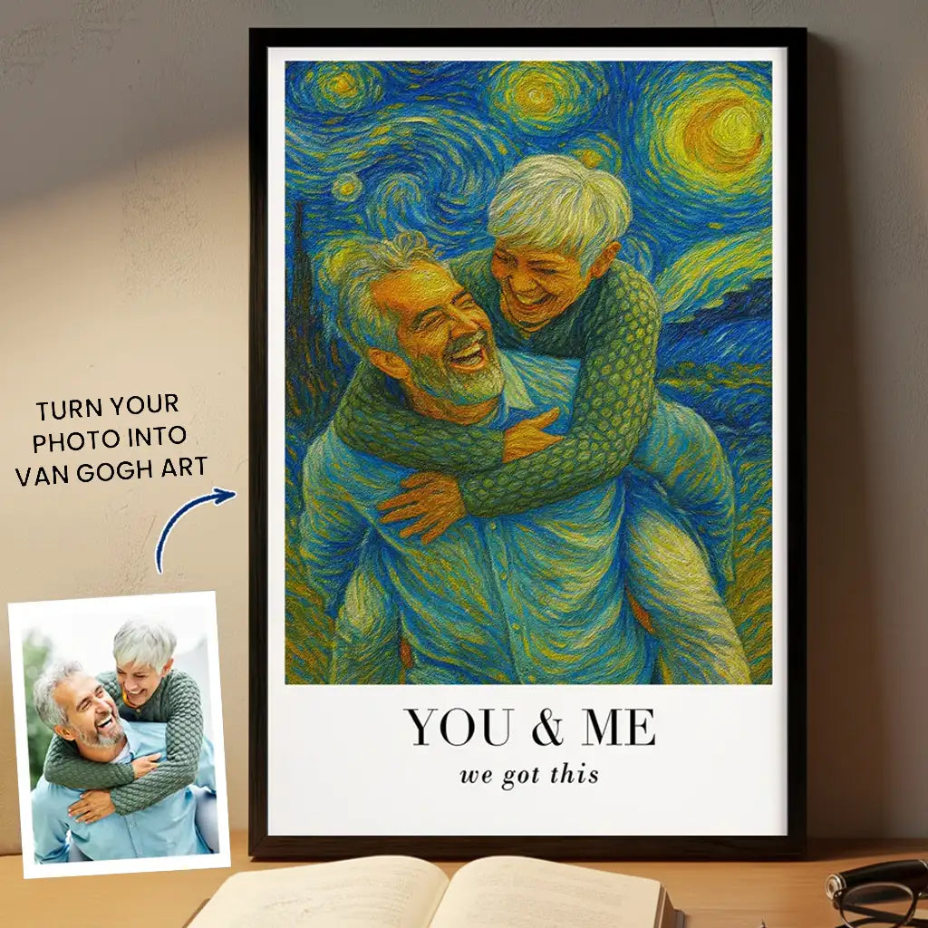 Personalized Van Gogh Style Poster, Blue & Gold You & Me Wall Art, Unique Creative Gift for Partners