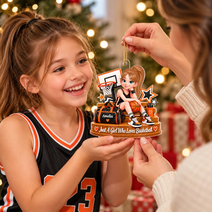 Basketball Girl Acrylic Ornament, Personalized Sitting Courtside Design, Creative Pride Gift for Granddaughter